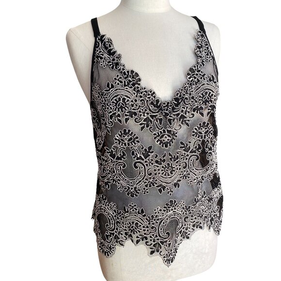 Babaton Aritzia Sheer Mesh Floral Lace Cami Tank Whimsigoth Dark Fairy Sexy Sz M - Picture 15 of 15